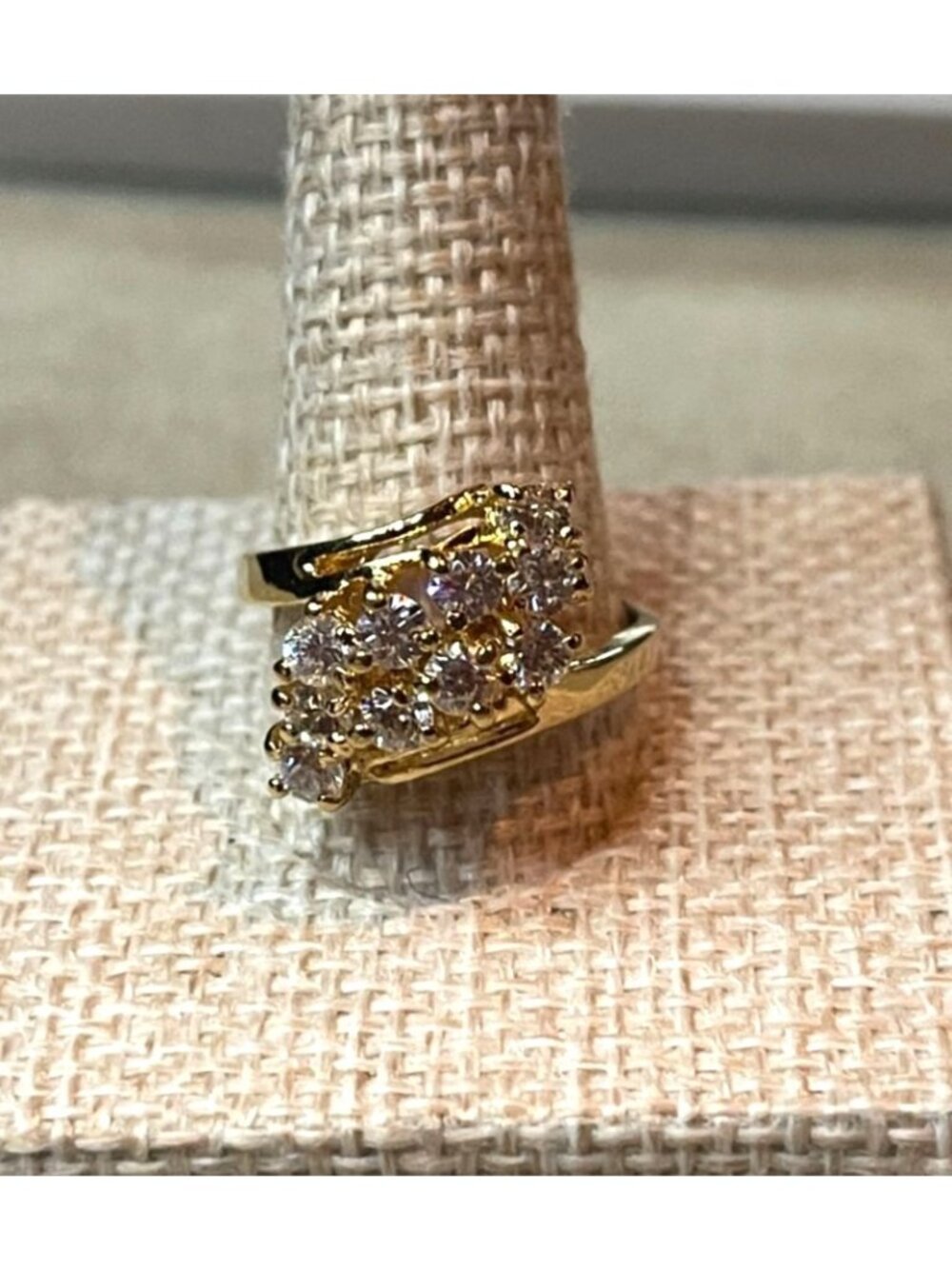 925 Gold Vermeil CZ Cascade Cluster Ring Size 7 Vintage Y2K